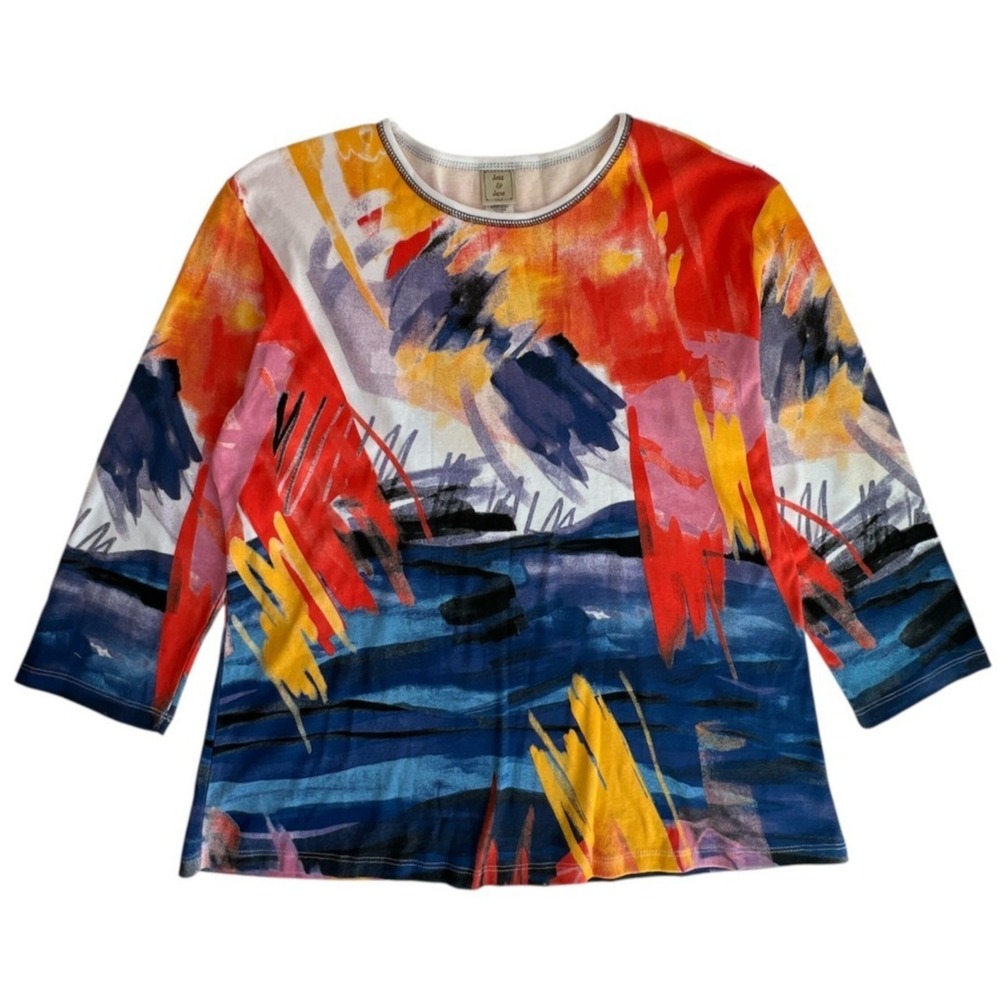 Jess & Jane Shirt Tunic Monet Womens XL Abstract Cotton Boho USA Made NWT NEW